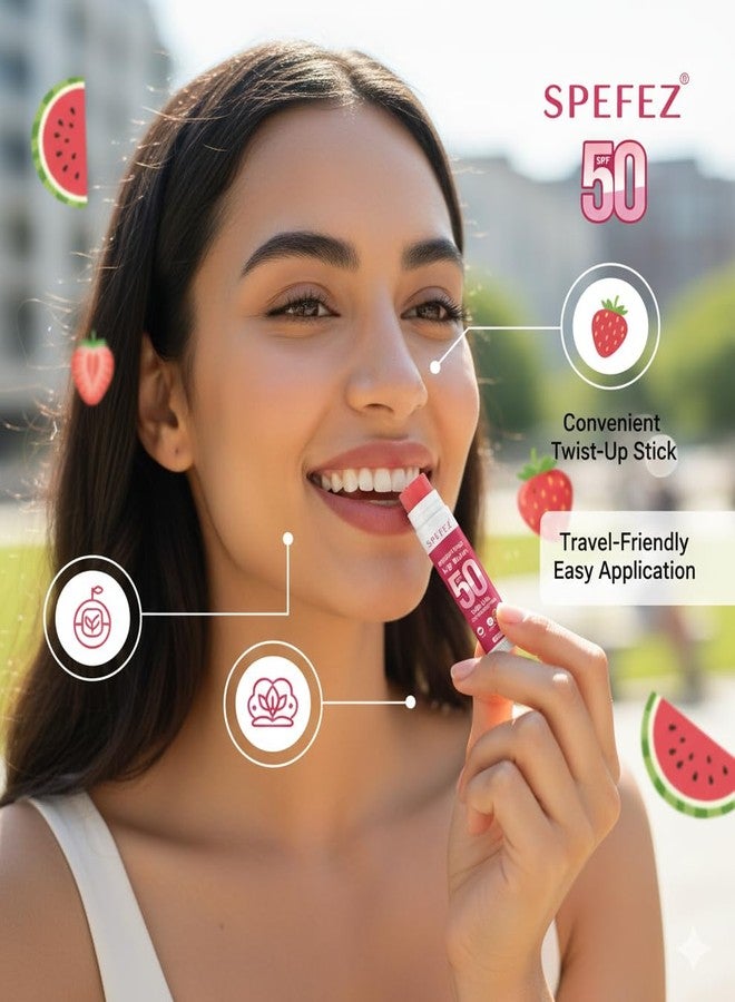 SPEFEZ Lip Balm Spf 50 PA++++& Vitamin C + E | For Dark Lips Tinted Ceramide Lip Balm- Kojic Acid & Niacinamide | For Lip Lightening & Protection | For men and women | 5gm (Strawberry & Watermelon) - Image 3